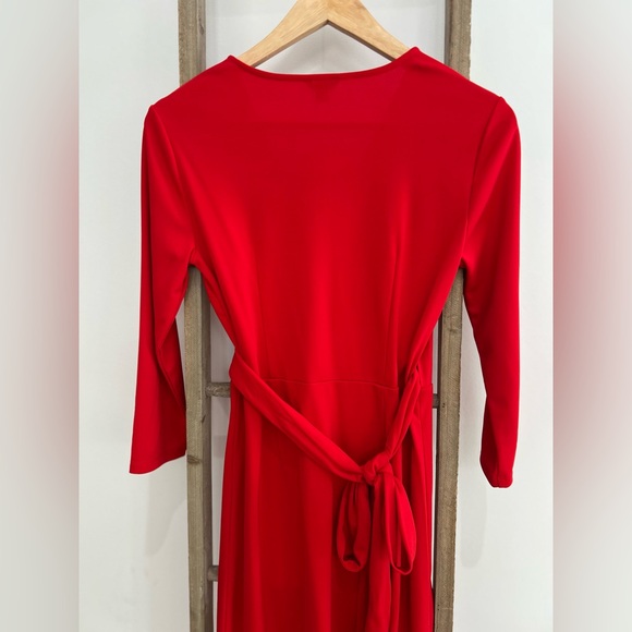 Ann Taylor Vibrant Red 3/4 Sleeve Wrap Dress Women’s Size 0 Valentine’s Day - Picture 5 of 9